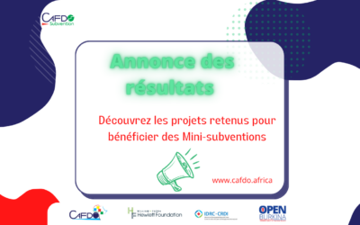 Annonce des Résultats de l’Appel à Projets pour la Subvention des Activités en Faveur de l’Avancement de l’Agenda de l’Ouverture des Données en Afrique Francophone.