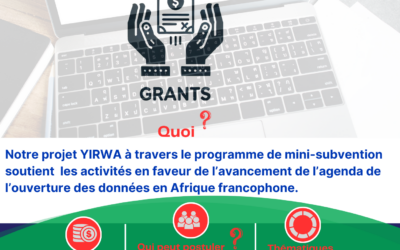 Projet YIRWA, Appel à projets Cohorte 4: Mini-subventions pour la réalisation d’activités en faveur de l’avancement de l’agenda de l’ouverture des données en Afrique francophone.